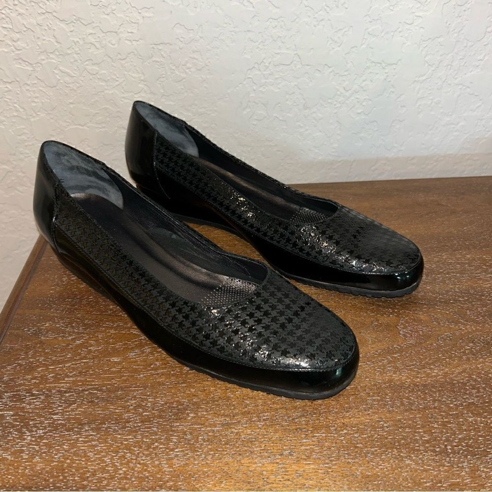 Bagnoli Houndstooth Print Patent Leather Mini Wedge Shoes